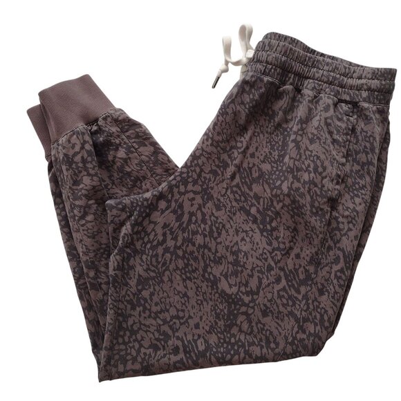 Garnet Hill Cotton Blend Joggers XL Brown Animal Print Terry Sweat Pants - Picture 1 of 9